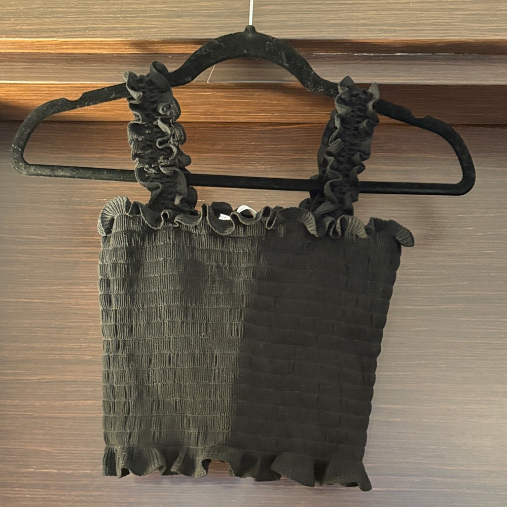 Reformation Black Ruffled Top